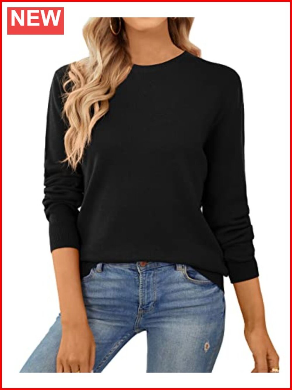 100% Cotton Sweater Lightweight Long Sleeve Crew Neck Pullover